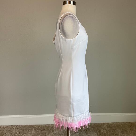 Laundry by Shelli Segal Women's Cocktail Dress Size 6 White Feather Trim Sheath - Picture 4 of 13